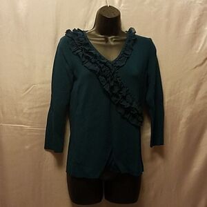 Cable and Gauge‎ Ruffle Long Sleeve Shirt Md